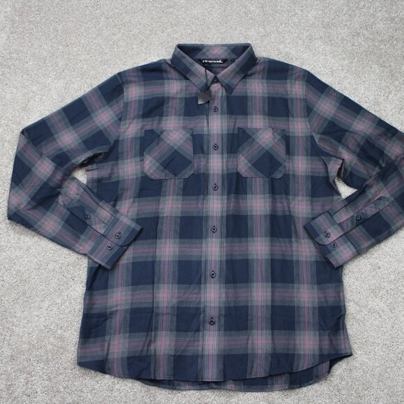 Travis Mathew Shirt NWT Mens Large Purple/Black Clould Plaid Flannel Long Sleeve - Picture 2 of 16